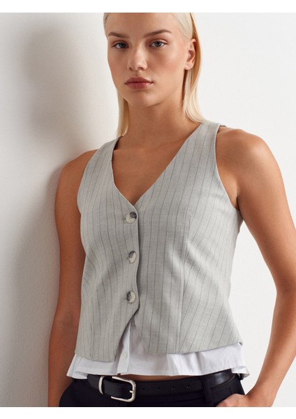 60593 Çizgili Kombine Yelek-Gri modelleri