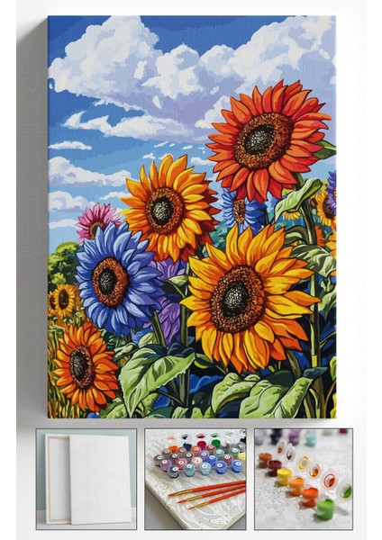 Sayılarla Boyama Çerçeveli Hobi Seti Numaralı Tuval Fırça Boya Dahil Kasnaklı 40X50 cm Renkliayçiçeği