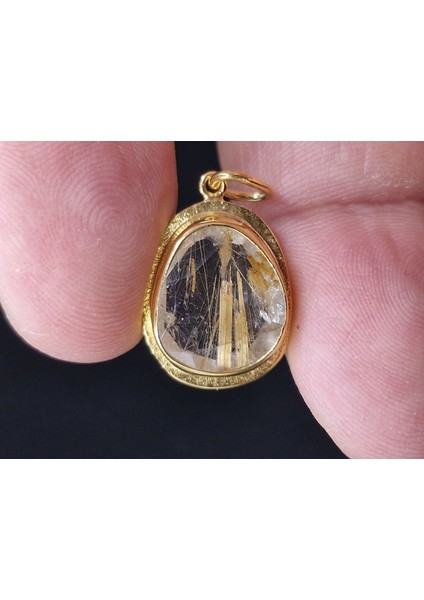 3.21 Gram Natural Altın Rutilli Kuvars 925 Ayar Gümüş Kolye Ucu