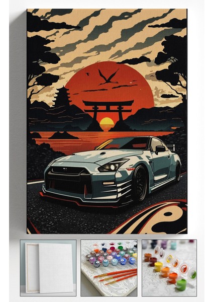 Sayılarla Boyama Çerçeveli Hobi Seti Numaralı Tuval Fırça Boya Dahil Kasnaklı 40X50 cm Nissangtr