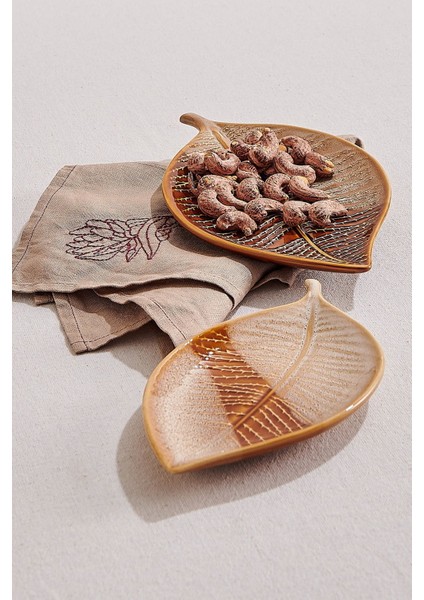 Kahve Sonbahar Seramik Servis Tabağı 25 cm Krem Kahve