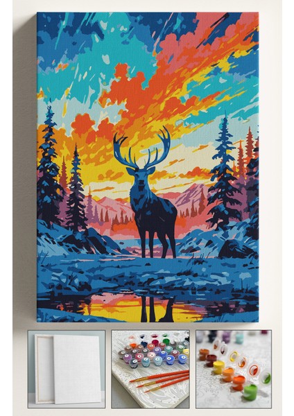 Sayılarla Boyama Çerçeveli Hobi Seti Numaralı Tuval Fırça Boya Dahil Kasnaklı 40X50 cm Renkligeyik