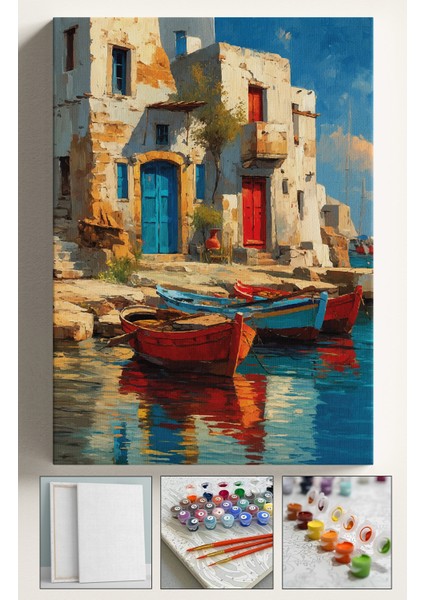 Sayılarla Boyama Çerçeveli Hobi Seti Numaralı Tuval Fırça Boya Dahil Kasnaklı 40X50 cm Köyevisandal