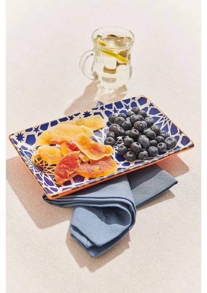 Gurle Seramik Servis Tabağı Beyaz Mavi