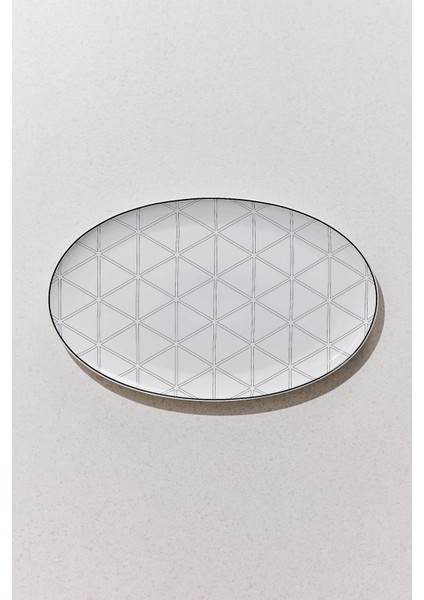 Orquestra Porselen Oval Servis Tabağı Büyük Krem Gri