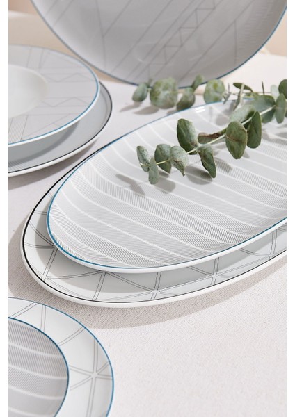 Orquestra Porselen Oval Servis Tabağı Büyük Krem Gri fırsatları