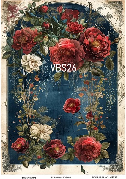 Lacivert Serisi VBS26 Mavi, Çiçek, Portre Desenli 30*42 cm Pirinç Dekopaj