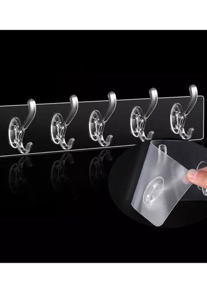 5'li Kendinden Yapışkanlı Güçlü Şeffaf Askılık-Kapı Arkası Mutfak Duvar Banyo Askı 1 Adet