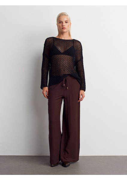 10807 Kayık Yaka Ajurlu Triko Kazak-Siyah indirimleri