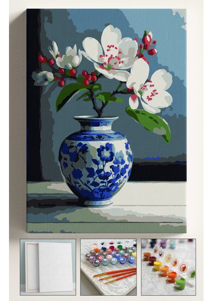 Sayılarla Boyama Çerçeveli Hobi Seti Numaralı Tuval Fırça Boya Dahil Kasnaklı 40X50 cm Kirazvazo