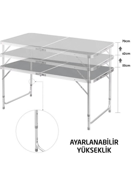 0311 Yükseklik Ayarlı Katlanır Kamp Masası 120X60 cm indirimleri