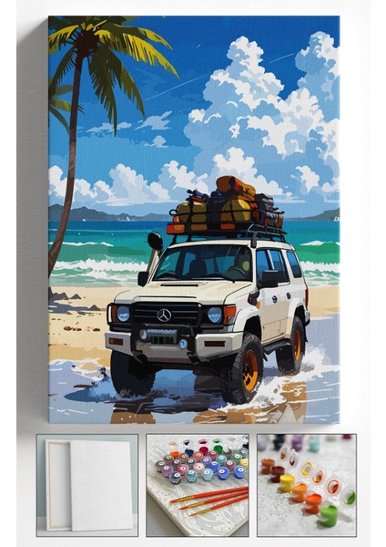 Sayılarla Boyama Çerçeveli Hobi Seti Numaralı Tuval Fırça Boya Dahil Kasnaklı 40X50 cm 4X4JEEP