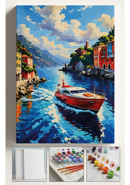 Sayılarla Boyama Çerçeveli Hobi Seti Numaralı Tuval Fırça Boya Dahil Kasnaklı 40X50 cm Hücumbotumanzara