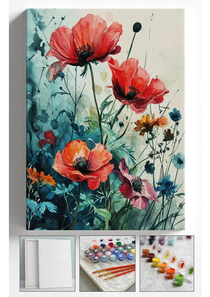 Sayılarla Boyama Çerçeveli Hobi Seti Numaralı Tuval Fırça Boya Dahil Kasnaklı 40X50 cm Kaldırımçiçeği