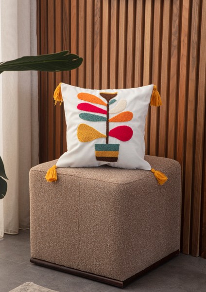 Tekli Premium Punch Işlemeli Nakışlı Dal Çiçek Temalı Kırlent Kılıfı