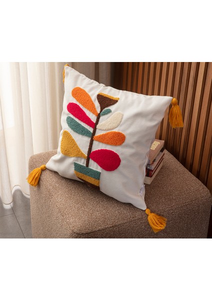 Tekli Premium Punch Işlemeli Nakışlı Dal Çiçek Temalı Kırlent Kılıfı fiyatları