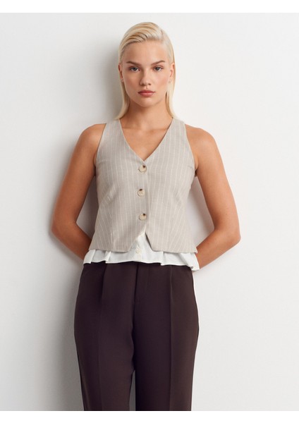 60593 Çizgili Kombine Yelek-Taş