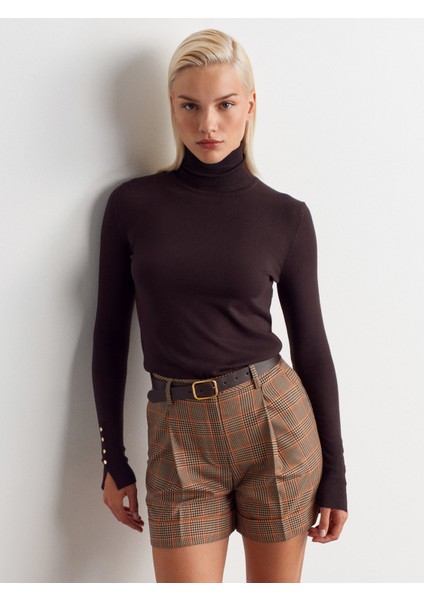 71666 Kemerli Pensli Duble Paça Şort-Kahve modelleri