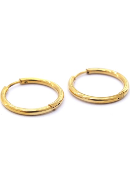 Çelik Halka Küpe Altın Kaplama Düz Model UNK-489