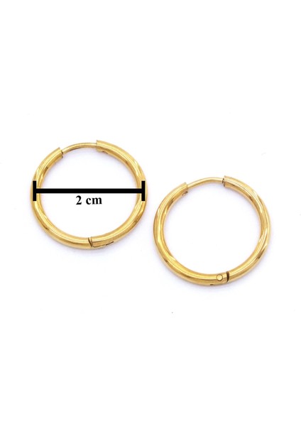 Çelik Halka Küpe Altın Kaplama Düz Model UNK-489