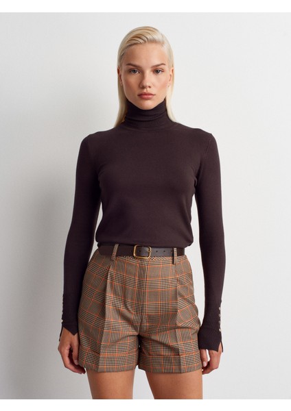 71666 Kemerli Pensli Duble Paça Şort-Kahve indirimleri