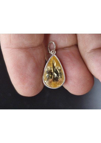3.25 Gram Natural Sitrin 925 Ayar Gümüş Kolye Ucu