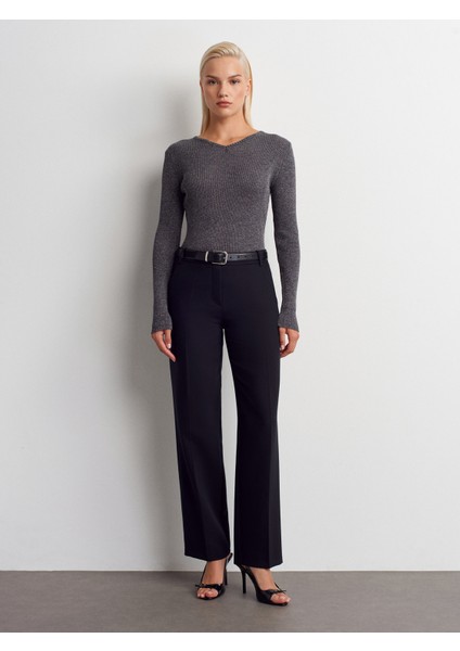 72172 Orta Bel Kumaş Pantolon-Siyah