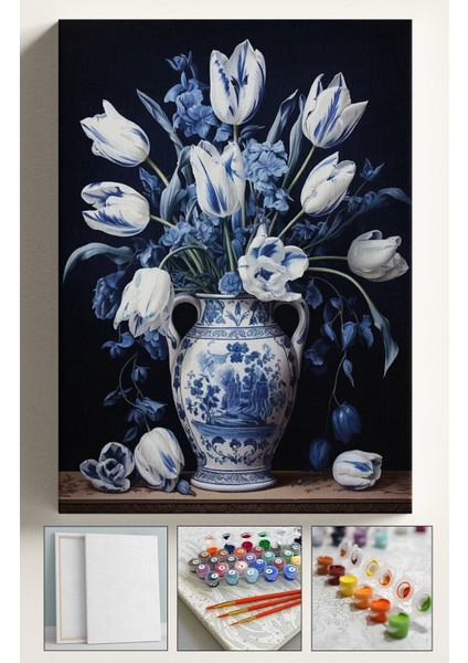 Sayılarla Boyama Çerçeveli Hobi Seti Numaralı Tuval Fırça Boya Dahil Kasnaklı 40X50 cm Mavivazo