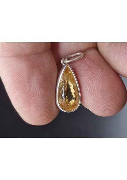 2.53 Gram Natural Sitrin 925 Ayar Gümüş Kolye Ucu