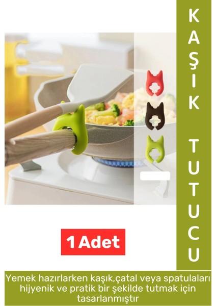 Yüksek Isıya Dayanklı Kaymaz Hijyenik Güvenli Pratik Spatula Çatal Tava Tencere Silikon Kaşık Tutucu