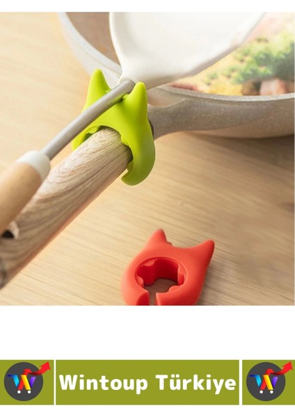 Yüksek Isıya Dayanklı Kaymaz Hijyenik Güvenli Pratik Spatula Çatal Tava Tencere Silikon Kaşık Tutucu fırsatları