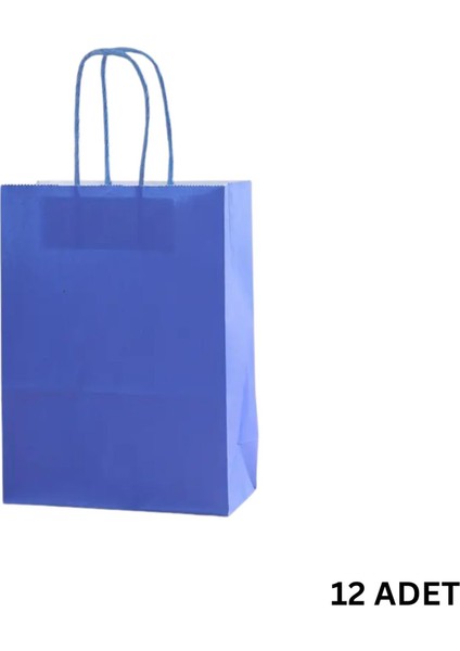 Büküm Saplı Mini Kağıt Çanta SETI-12LI, Parti, Doğum Günü, Hediye Çantaları, 11X15X6 Cm, Mavi