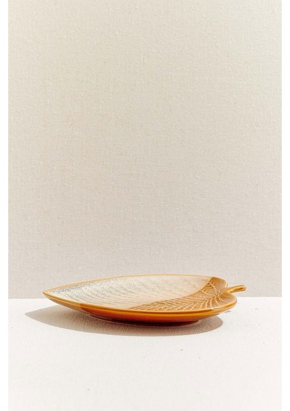 Kahve Sonbahar Seramik Servis Tabağı 20.5 cm Krem Kahve fırsatları