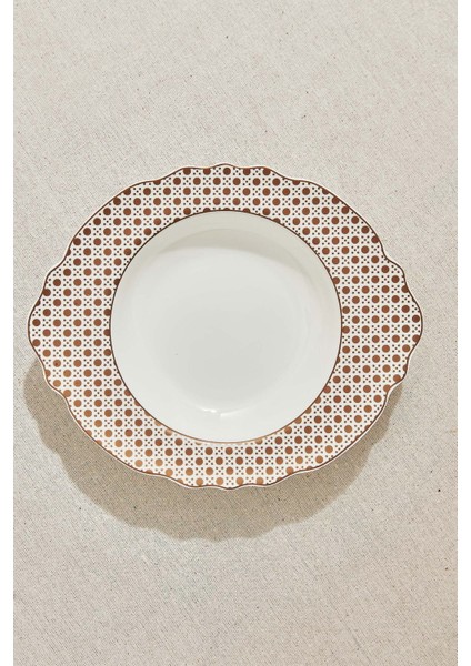 Kahve Hazeran Porselen Çukur Tabak Krem Kahve