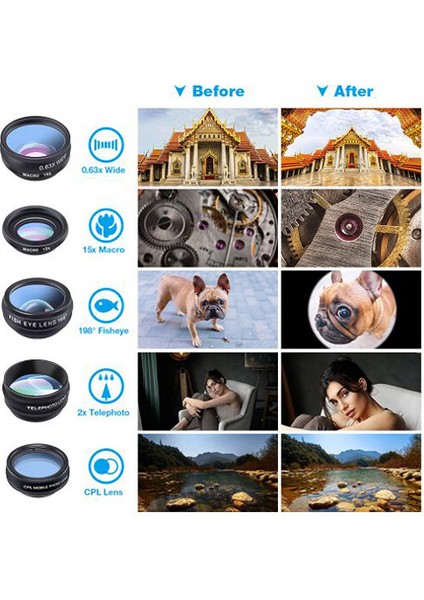 Apexel APL-DG10 10’u 1 Arada Fotoğraflar Için Objektif Seti, Akıllı Telefon Için