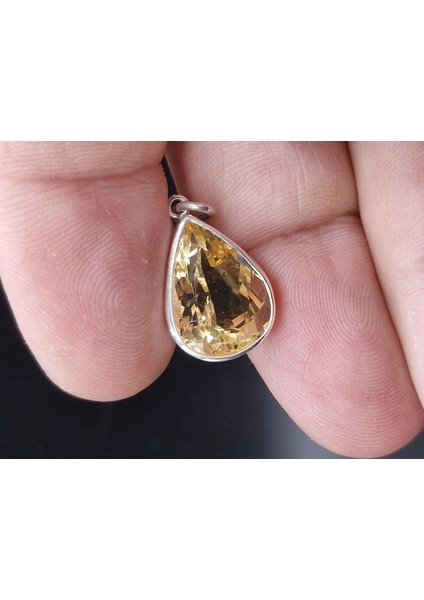3.57 Gram Natural Sitrin 925 Ayar Gümüş Kolye Ucu