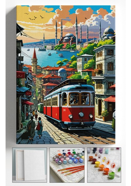 Sayılarla Boyama Çerçeveli Hobi Seti Numaralı Tuval Fırça Boya Dahil Kasnaklı 40X50 cm Istanbul