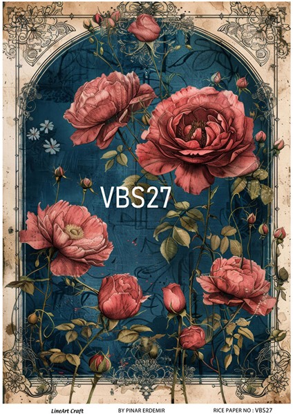 Lacivert Serisi VBS27 Mavi, Çiçek, Portre Desenli 30*42 cm Pirinç Dekopaj