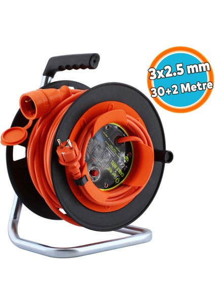 Plastik Makaralı Seyyar Kablo Uzatma Kablosu 3x2.5 mm Cca Kablo 30+2 Metre
