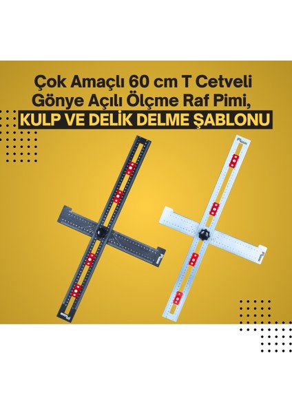 60 cm T Cetveli Gönye Açılı Kulp ve Delik Delme Şablonu