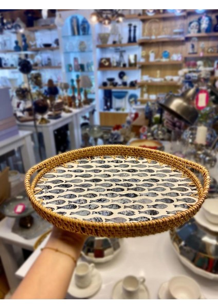 Balık Desen Oval Rattan Tepsi 30X20CM