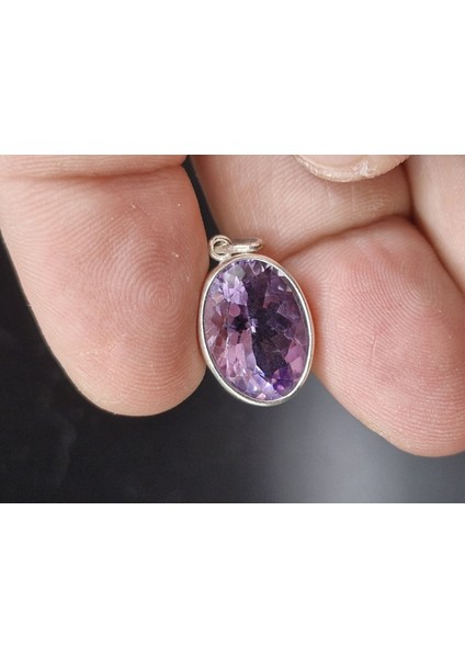 3.47 Gram Natural Ametist 925 Ayar Gümüş Kolye Ucu