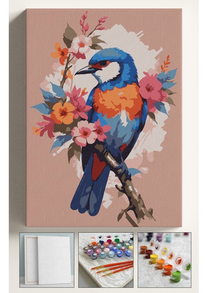 Sayılarla Boyama Çerçeveli Hobi Seti Numaralı Tuval Fırça Boya Dahil Kasnaklı 40X50 cm Mavikuş