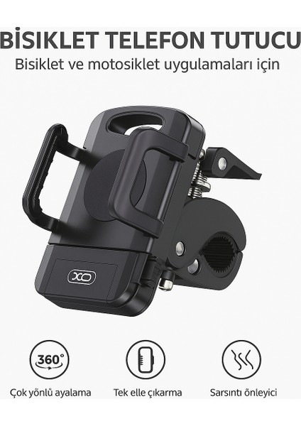 C109 360° Ayarlanabilir Bisiklet & Motosiklet Telefon Tutucu – Tek Elle Kullanım Gidon Bağlantılı