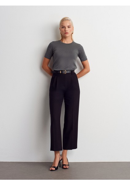 10779 Bisiklet Yaka Kısa Kol Basic Triko Bluz-K.füme Mel indirimleri