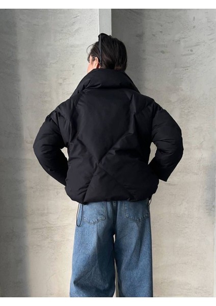 Kadın Siyah Şişme Mont – Standart Kalıp, Fermuarlı, Uzun Kollu, Sonbahar ve Kışa Uygun Günlük Dış Giyim indirimleri