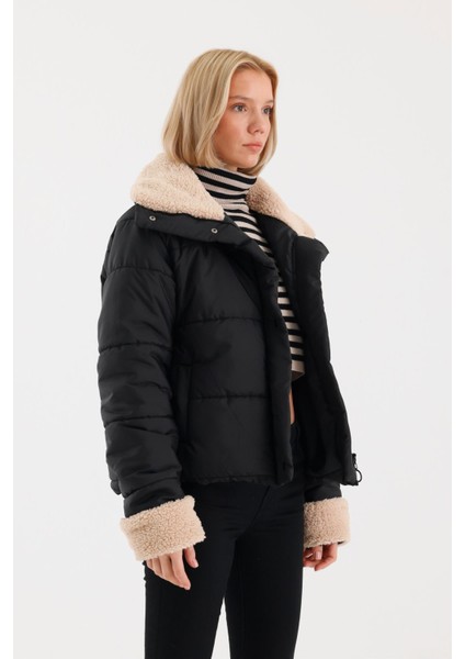 Kadın Siyah Oversize Şişme Mont – Kalın Dokuma Kumaşlı, Uzun Kollu, Günlük ve Kışlık Rahat Tasarım modelleri