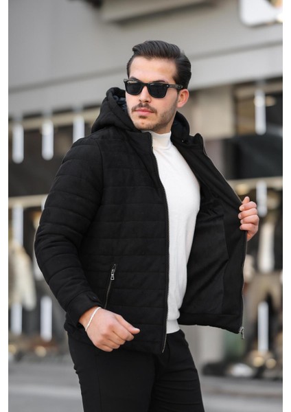 Erkek Kahverengi Dar Kesim Kapüşonlu Süet Mont – Sonbahar Kış Şık ve Rahat Günlük Kullanım