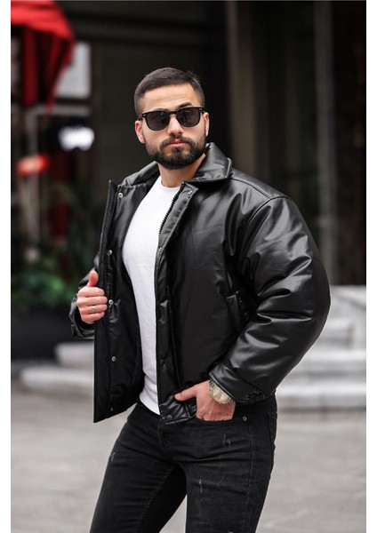 Erkek Oversize Yakalı Deri Mont – Rahat Kesim, Şık ve Dayanıklı Tasarım, Günlük ve Özel Kullanıma Uygun