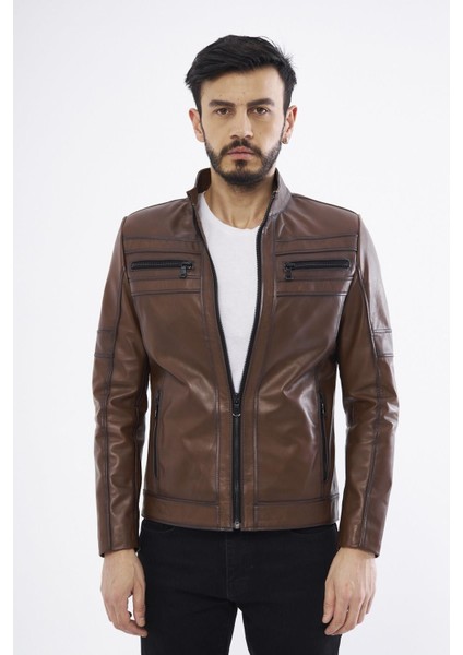 DER101 Erkek Taba Deri Mont – %100 Orijinal, Kaliteli Malzeme ve El İşçiliği, İlkbahar-Yaz Koleksiyonu